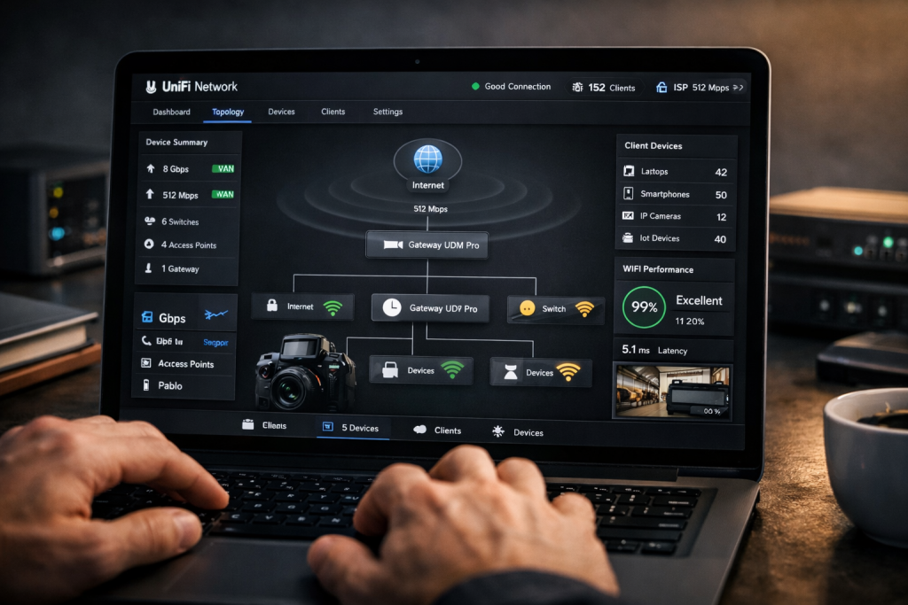 Dashboard Ubiquiti UniFi red empresarial Santiago administración